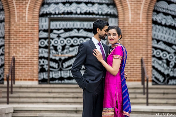 indian wedding portrait outside bride and groom tuxedo