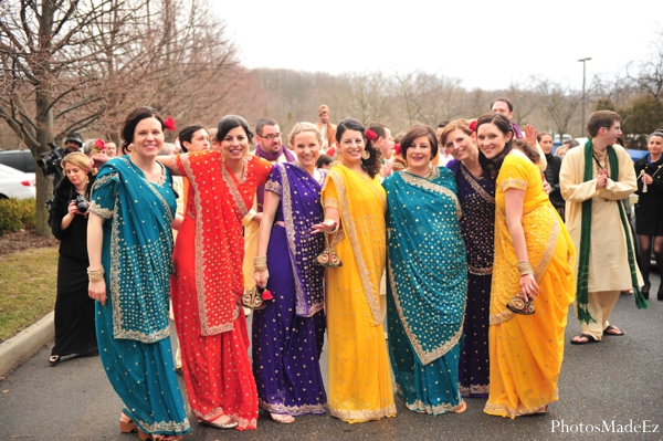 indian wedding baraat celebration bridesmaids colorful