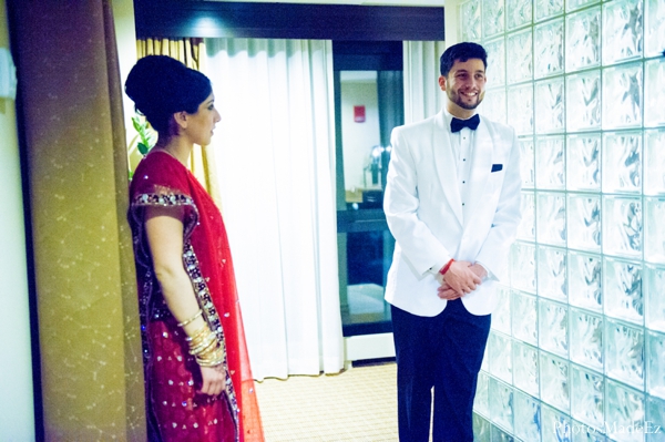 A portrait of the bride and groom before the Indian wedding reception.