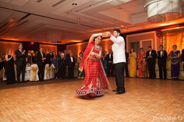 indian wedding reception bride groom dancing