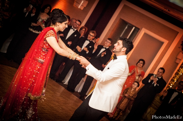 indian wedding reception bride groom dancing