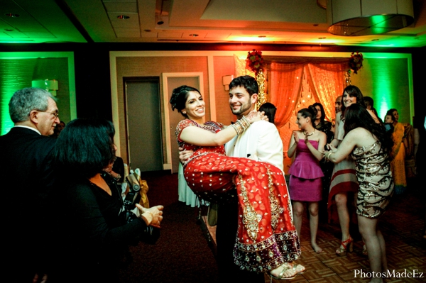 indian wedding reception bride groom dancing