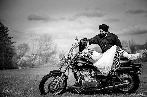 indian wedding engagement portraits groom motorcycle