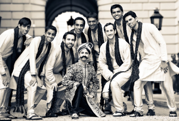 indian wedding portrait groom groomsmen black white