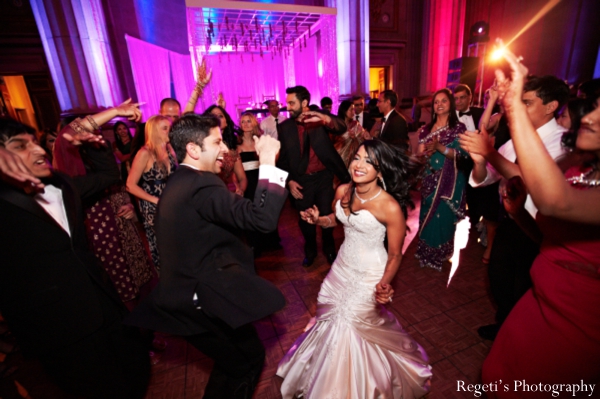 indian wedding reception bride groom dancing