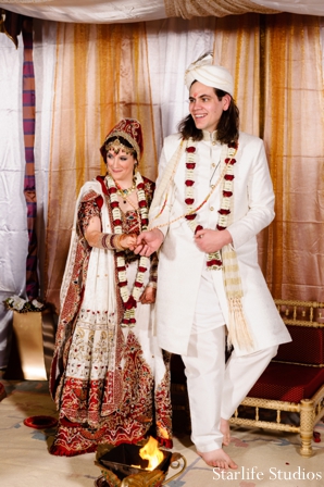 indian wedding ceremony bride groom sherwani lengha