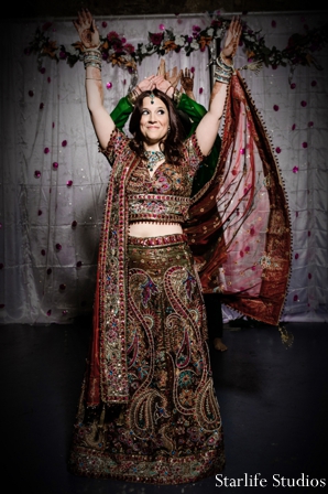 indian wedding reception portrait bridal lengha