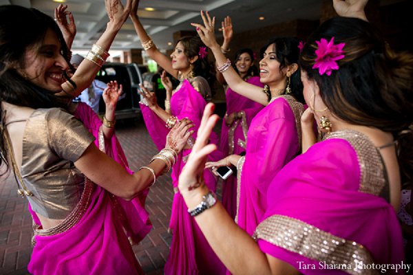 indian wedding bridal party pink saris