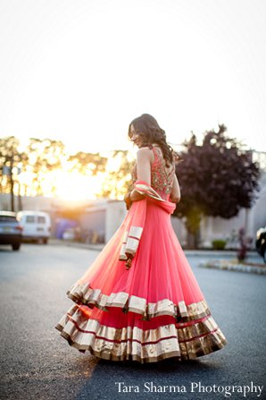 indian wedding bride sangeet lengha pink