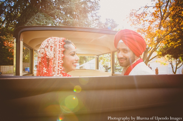 indian wedding portrait bride groom car sunset