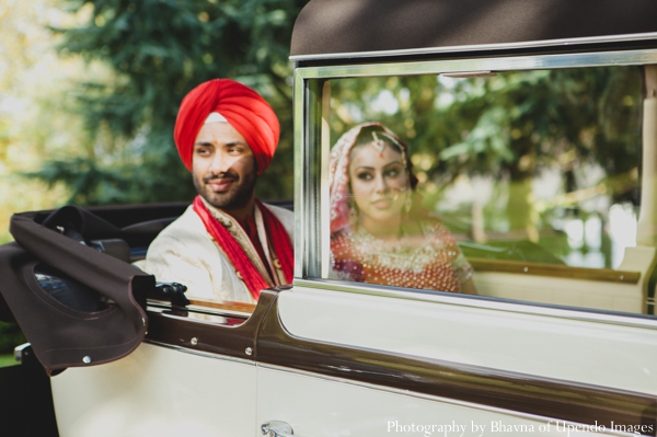 indian wedding portrait bride groom car traditional