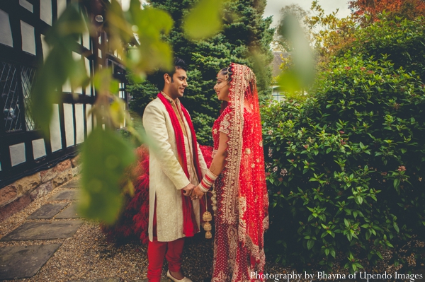 indian wedding portrait bride groom garden