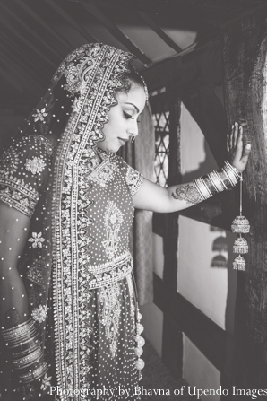 indian wedding portrait bride traditional black white