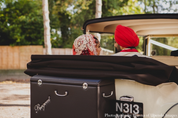 indian wedding portrait groom bride car