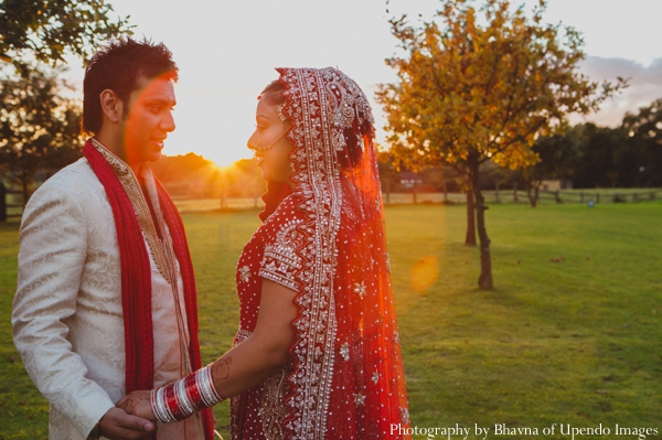 indian wedding portrait sunset bride groom