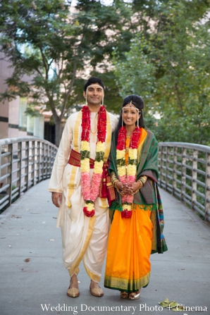 indian wedding portrait bride groom garden floral