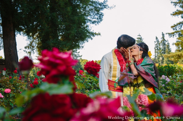 indian wedding portrait garden flowers bride groom