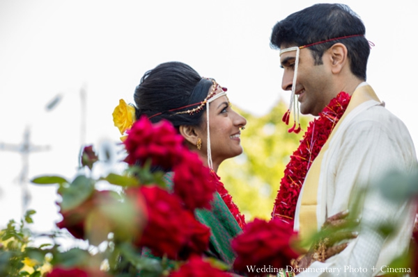 indian wedding portrait traditional bride groom flowers