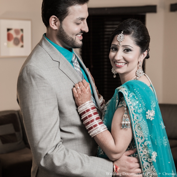 A portrait of the bride and groom at the Indian wedding reception.