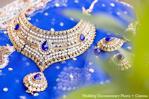 indian wedding bride reception jewelry blue