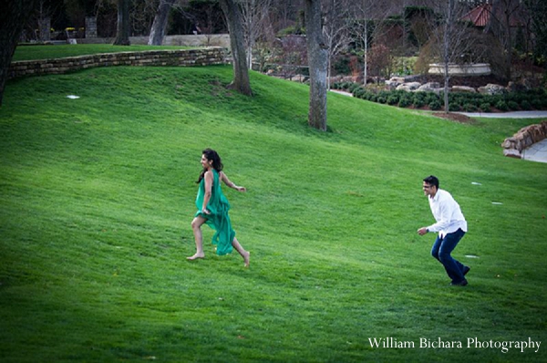 indian wedding engagement portraits bride groom running