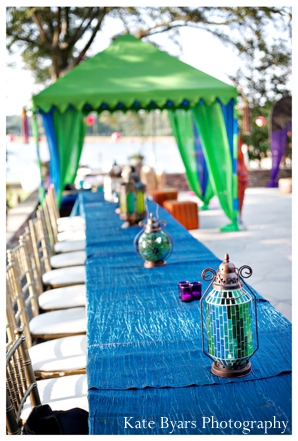 Indian wedding decor ideas for the tablesetting of a mehndi party.