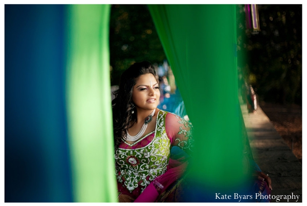 Indian bride at her outdoor mehndi party before the indian wedding ceremony.