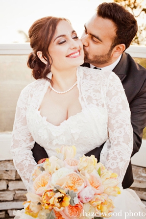 An indian bride and groom at their fusion indian wedding ceremony.