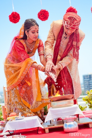 Indian wedding decor under mandap.