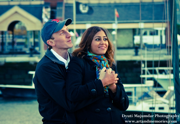 Indian bride and groom take engagement photos