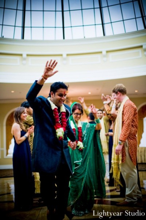 Indian bride and groom are just married at their indian wedding ceremony.