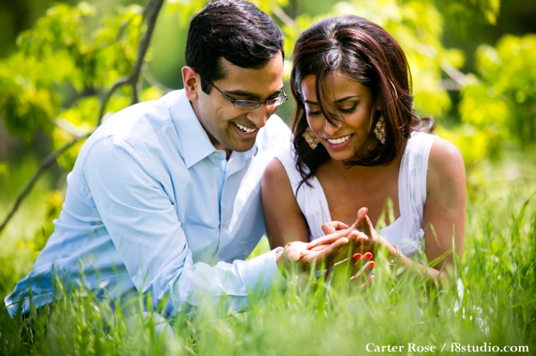 Indian bride and groom at their engagement photo shoot.