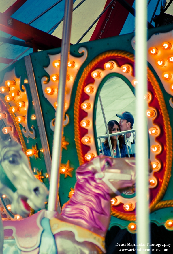 Indian bride and groom in engagement photo shoot.