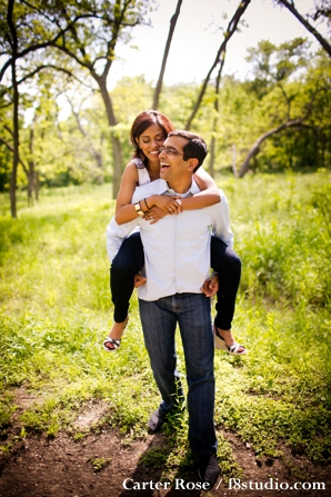 Indian bride and groom at engagement photoshoot in the park