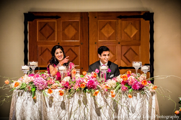 indian  bride and groom at indian wedding reception.