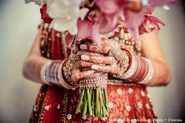 Indian bride with haath phool and bridal mehndi.