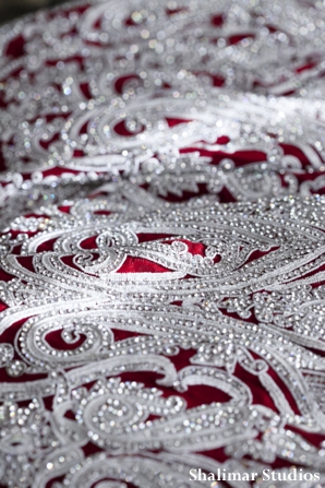 Indian wedding lengha in red and silver beading