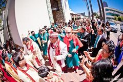 An Indian bride and groom wed in a traditional Indian ceremony.