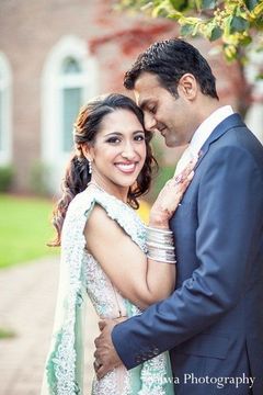 Following their gorgeous Indian wedding ceremony, this bride and groom take a moment to pose for beautiful portraits.