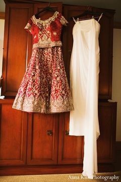 An Indian bride gets ready for her ceremony in a traditional wedding lengha.