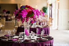 Purple decor for an Indian Fusion wedding.