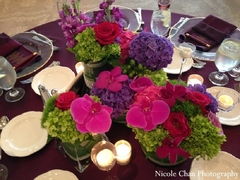 Purple decor for an Indian Fusion wedding.