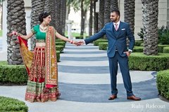 Following their traditional Sikh wedding ceremony, this Indian bride and groom take a moment to pose for some beautiful portraits.