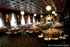 A reception venue for an Indian and Pakistani newlywed couple.