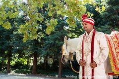 An Indian groom with his horse at his baraat.