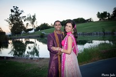 This Indian bride and groom take some portraits at their sangeet.