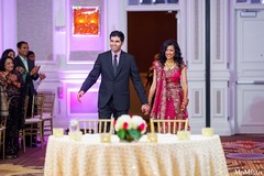 An Indian bride and groom at their wedding reception.