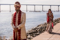 This Indian bride and groom pose for lovely wedding portraits before their upcoming ceremony.