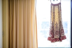 This Indian bride prepares for her wedding day with a beautiful lengha.