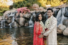 After their traditional wedding ceremony, this Indian bride and groom pose for lovely portraits.